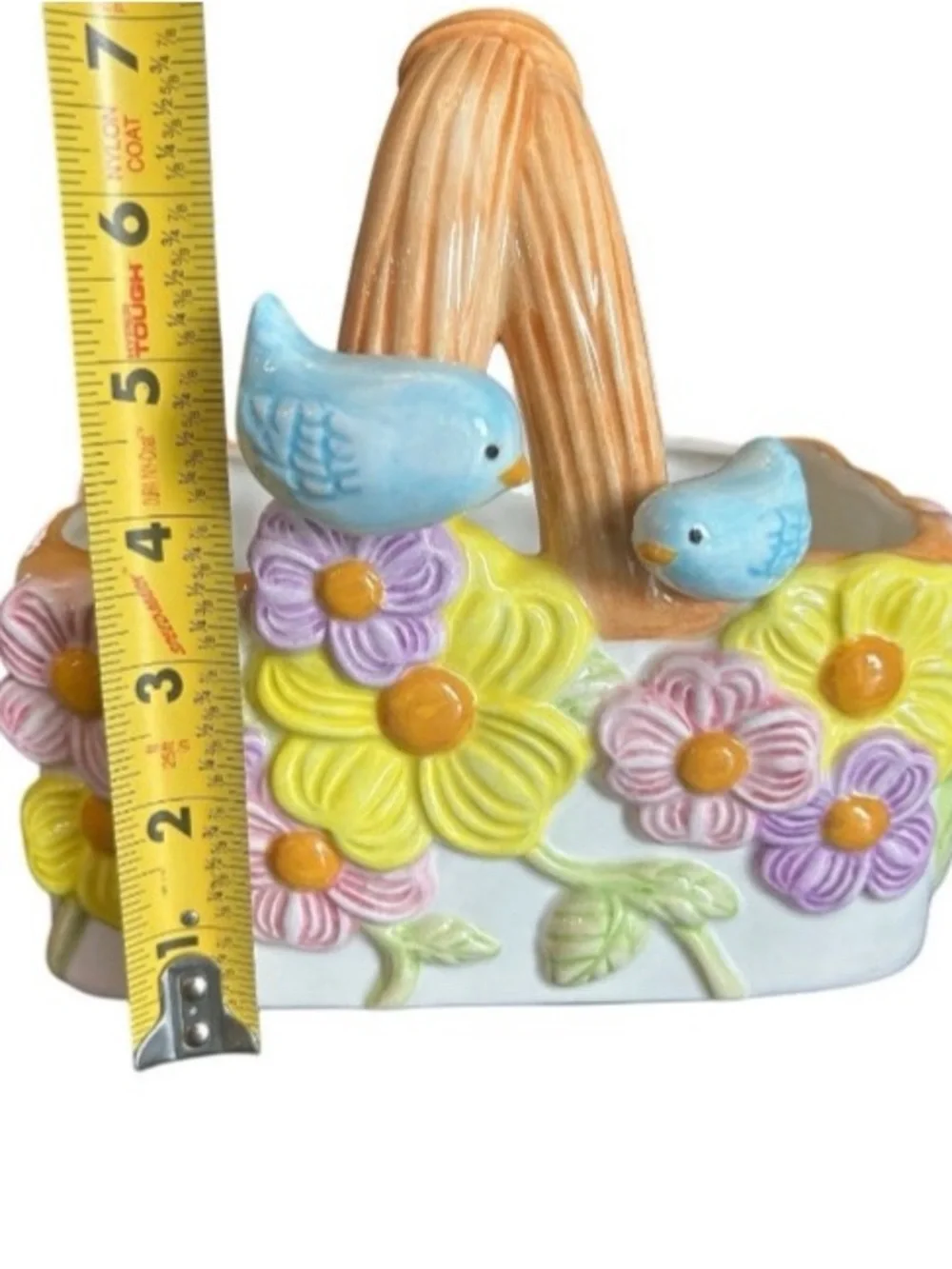 Vintage Ceramic Flower Basket Planter Blue Birds Colorful Floral Pot Home Decor